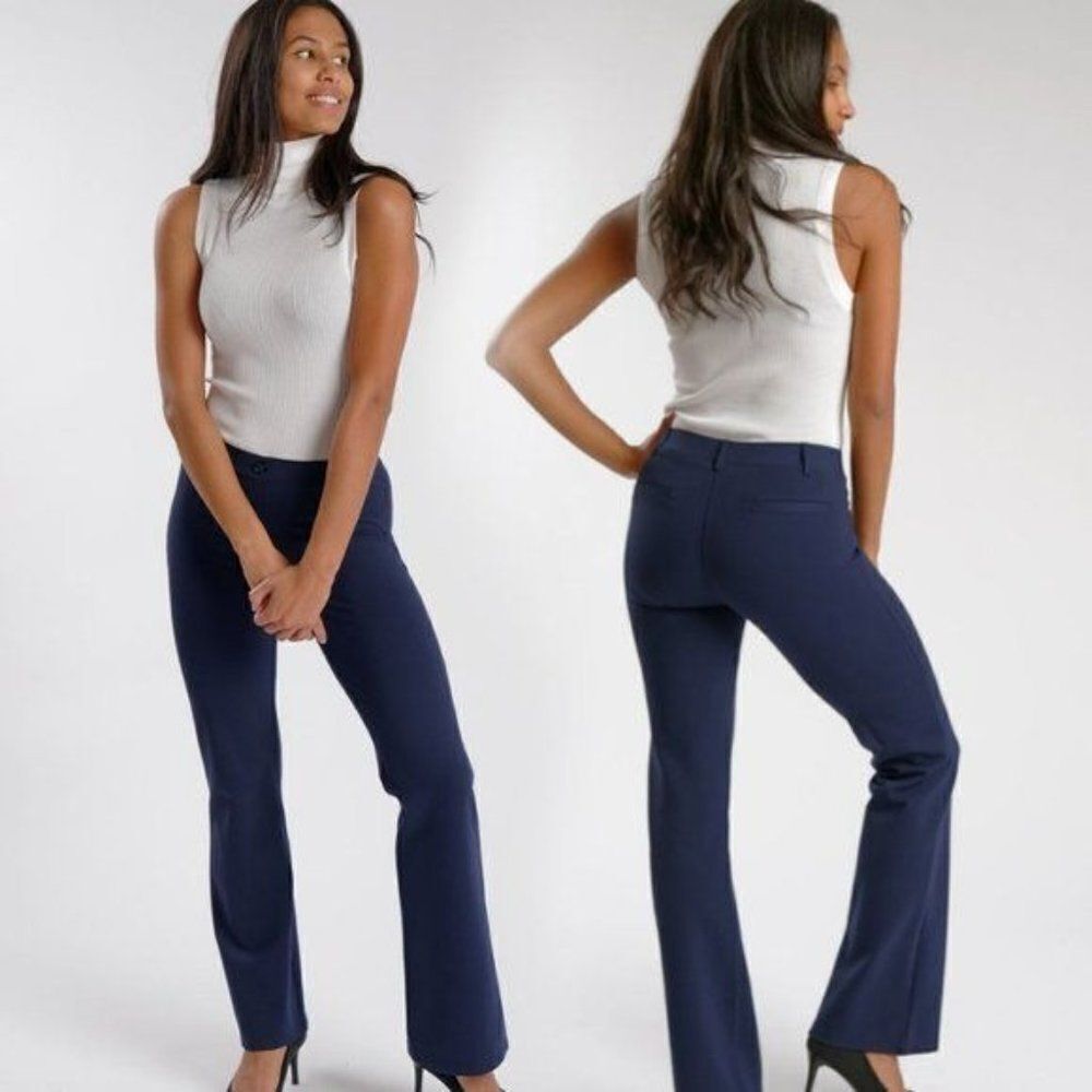Betabrand Straight-Leg Classic Dress Pant Yoga Pant Ponte Knit Size Small Navy